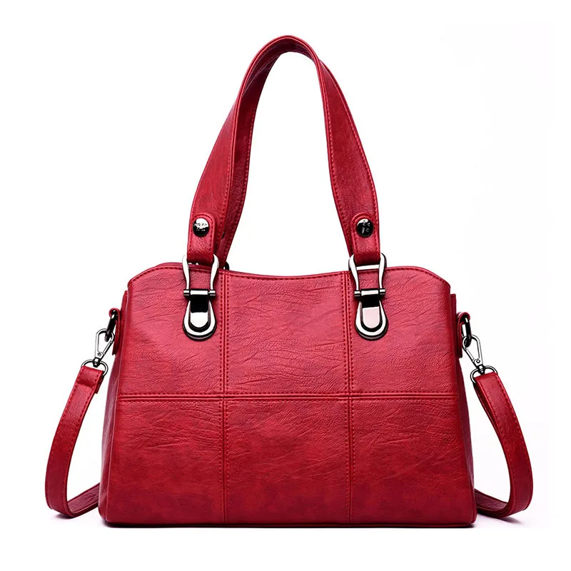 

WOMEN'S Bag 2019 New Style Middle-aged Mommy Bag Soft Leather Stitching Three Layer Handbag Middle-aged Crossbody Bag