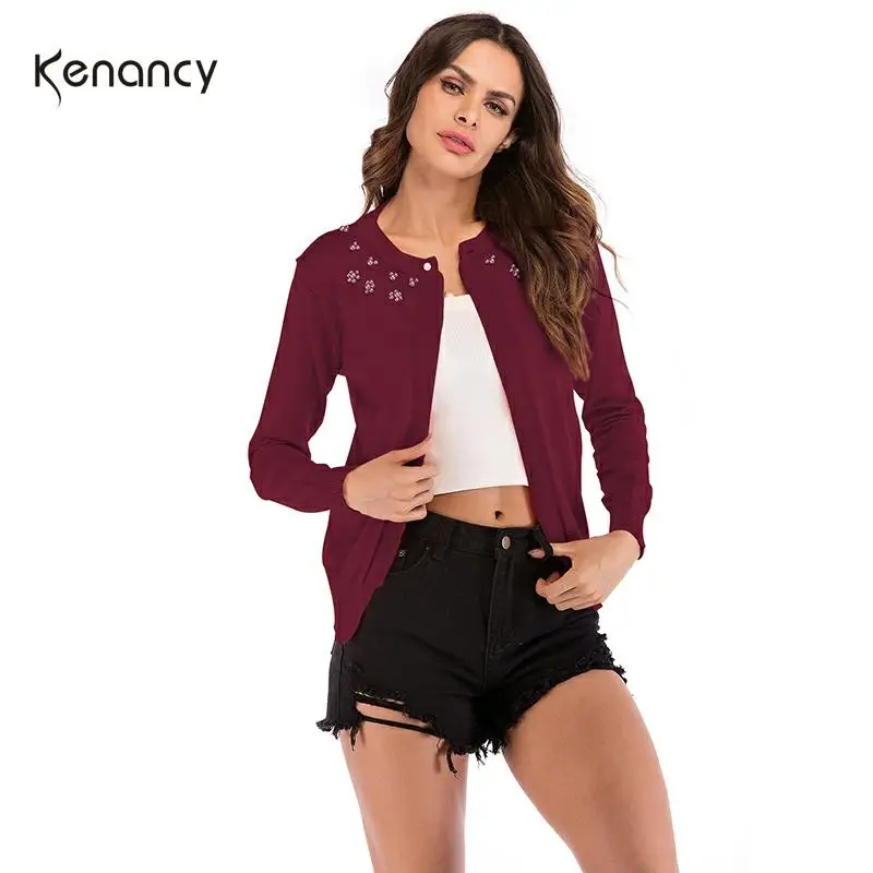 Kenancy Womens Sweater Basic Long Sleeve Round Collar Button Down Kniting Cardigan Casual Women'S Jumper Pull Femme |