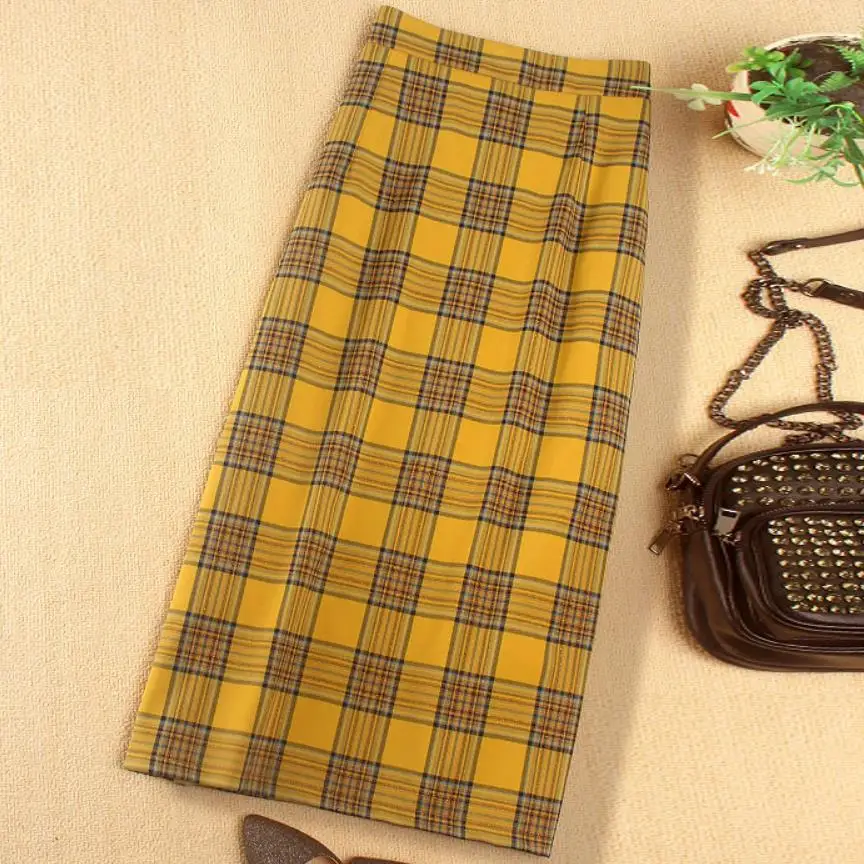 

Юбка в клетку, Новинка осени 2022, винтажная Женская прямая облегающая юбка с высокой талией и разрезом на бедрах