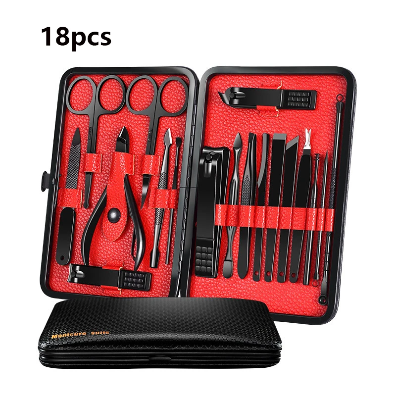 

18pcs/set Stainless Steel Manicure Cutters Toe Nail Clipper Pedicure Set Paronychia Scissors Portable Travel Kit Foot Care Tools