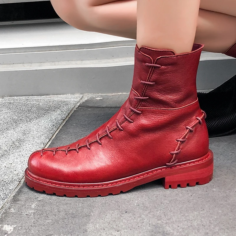 

Genuine Leather Size 42 Fixed price 2020 Retro Square Toe Square Low Heel Spring Autumn Shoes Fashion Zipper Women Ankle Boots