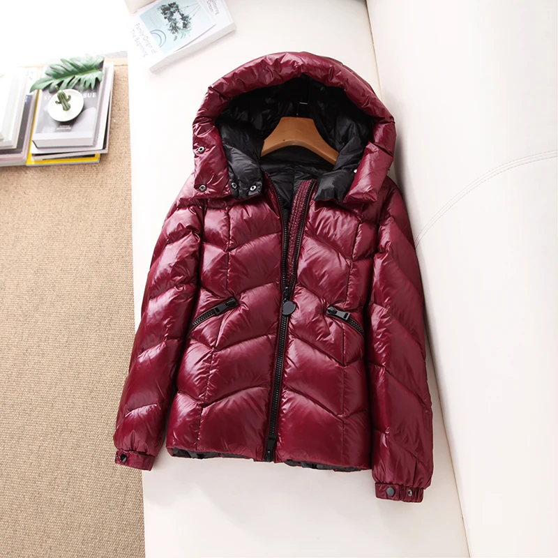 

Winter Ultra Light Jacket Women 90% White Duck Coat Female Thick Warm Hooded Down Parka Doudoune Femme LWL1252