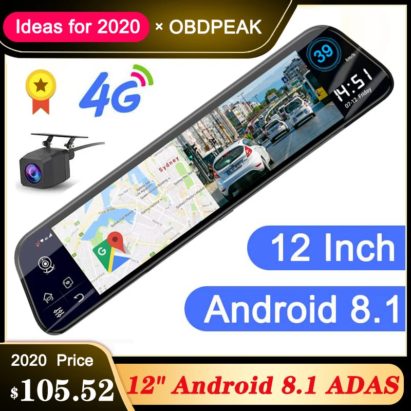  New 12 Inch 4G ADAS Android Car DVR Camera Streaming Rear View Mirror 1080P WiFi GPS Dash Cam Regis