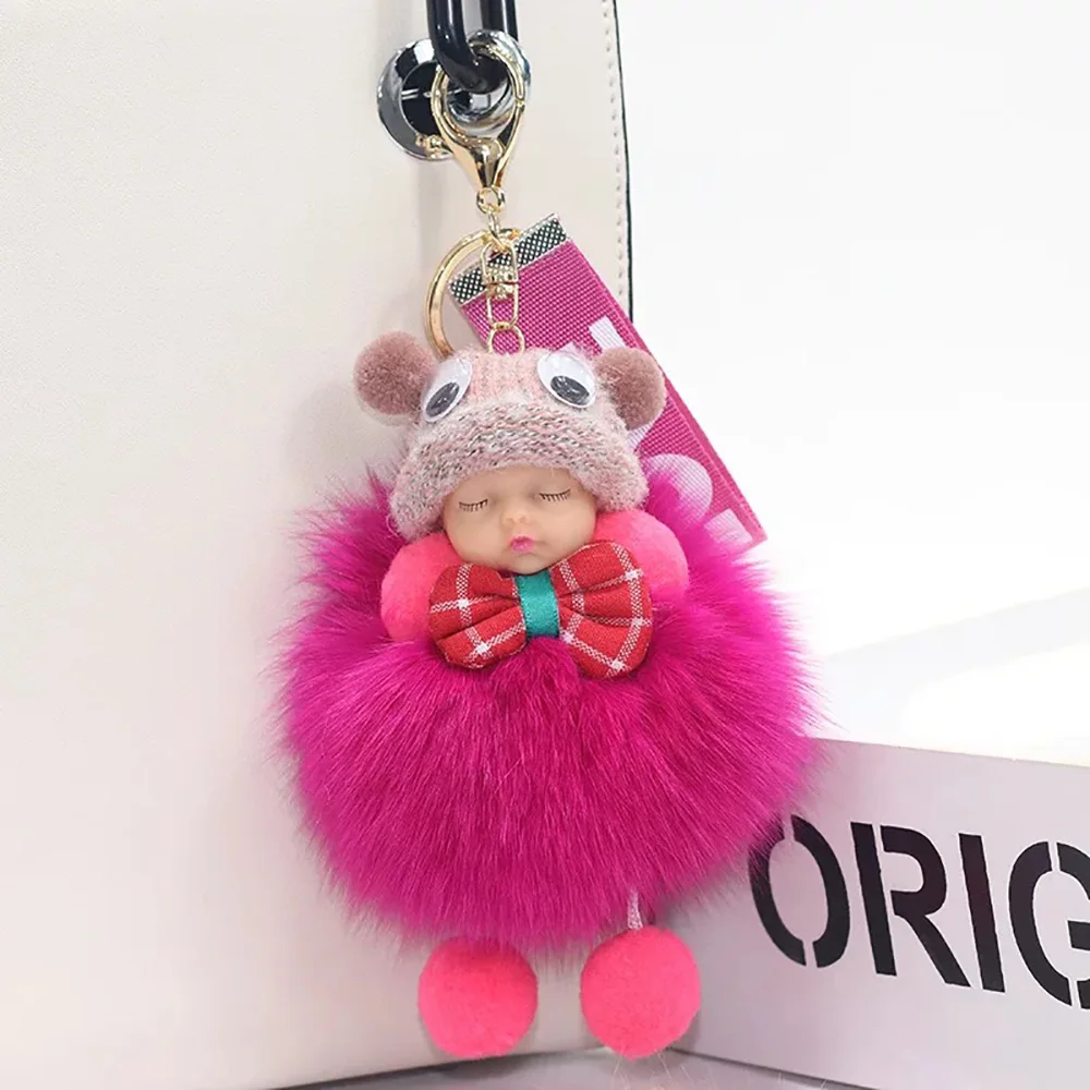 Portachiavi Peluche Pom Pom - Set 4 Bambole Addormentate, Morbido Ciondolo Per Borsa E Chiavi