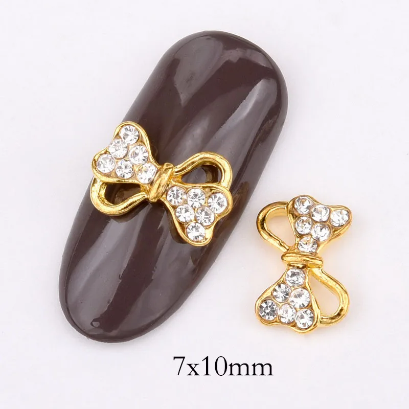 10PCS/bag Nail Decoration 3D Hollow Bow Tie Shape Shiny Manicure Charm Alloy Nails Charms For Manicure Decoration QB040-042 - Цвет: QB040