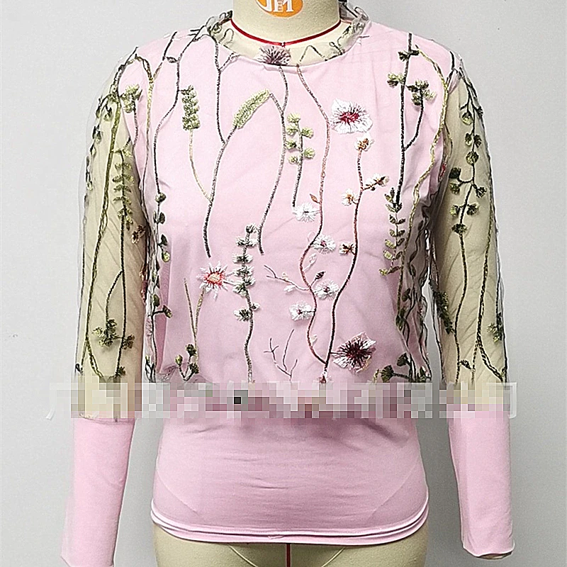 Женская блузка с рукавом-фонариком из прозрачной сетки, рубашки, женские осенние блузы в горошек, пуловеры, элегантные прозрачные топы, сексуальные цветочные