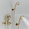 Luxury Gold Swan Bathtub Faucet Crystal Handle  Bath Sets with Hand Shower Hot Cold Mixer Tap For Bathroom Wall Mounted 4