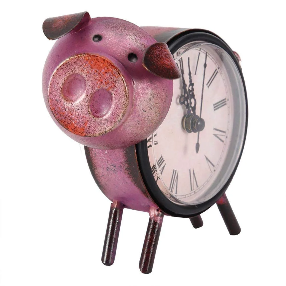 Домашний декор, подарок для гостиной, милые железные художественные настольные часы для офиса, спальни, статуя свинки, бесшумные украшения, металлическая рамка в стиле ретро