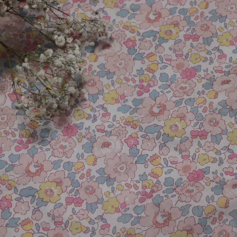 새로운 Betsy 꽃 80S Tissun 자유 코튼 포플린 원단 어린이를위한 봉제 천 드레스 스커트 DIY 인쇄 0.5M 디자이너