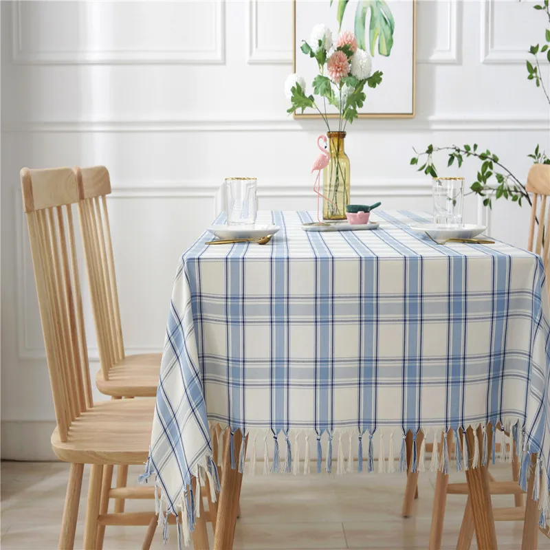4-color striped plaid cotton linen art table cloth home tablecloth hand-woven tassan rectangular tea table cloth