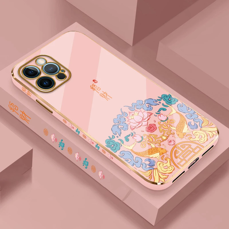 Рельефный мягкий чехол в китайском стиле для iPhone 12 11 Pro XS MAX X XSMAX XR 7 8 Plus SE20 модный