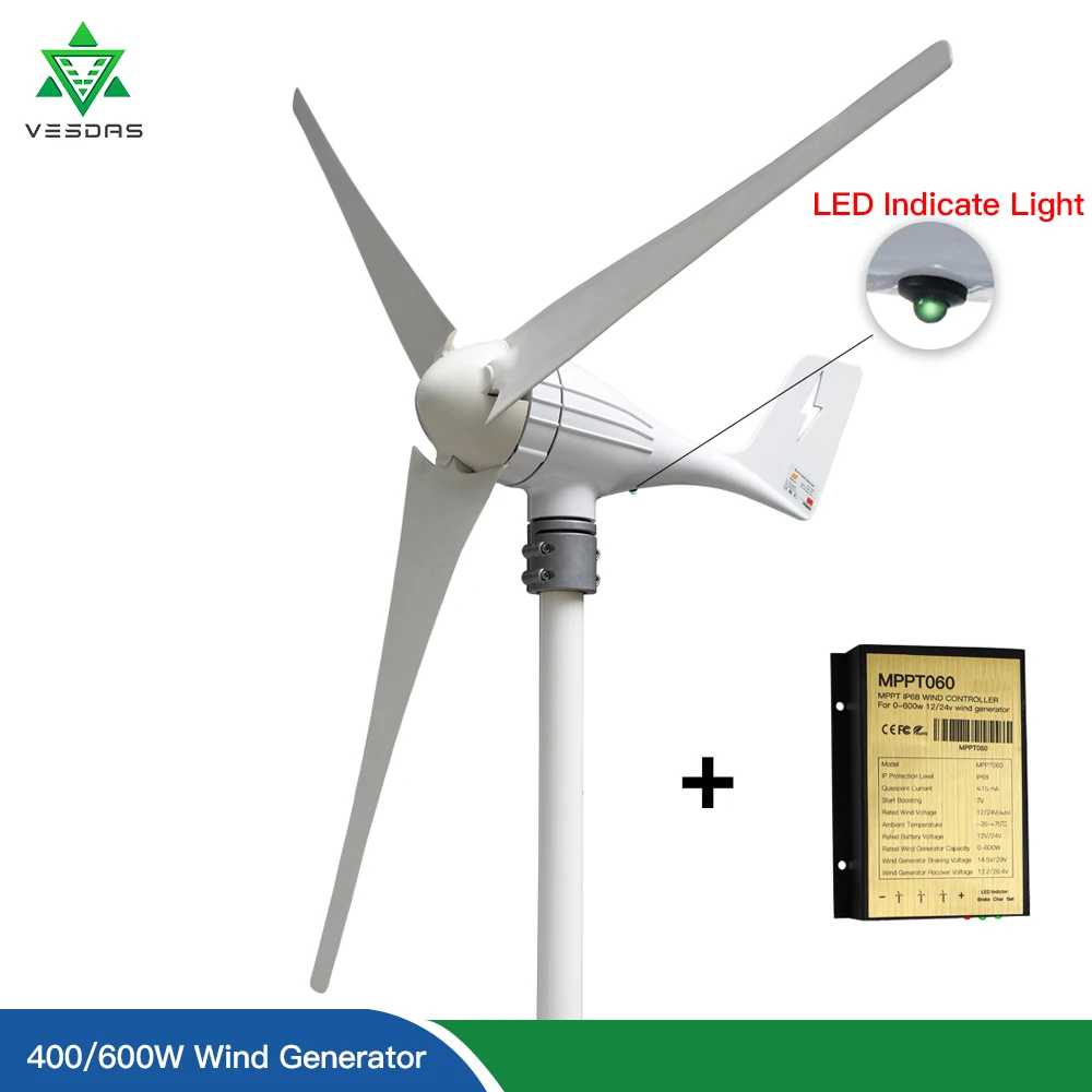 24 V, color blanco Linterna RDFlame 5 hojas 600 W sistema de energía del viento generador de viento con controlador y placa de brida turbina vertical 