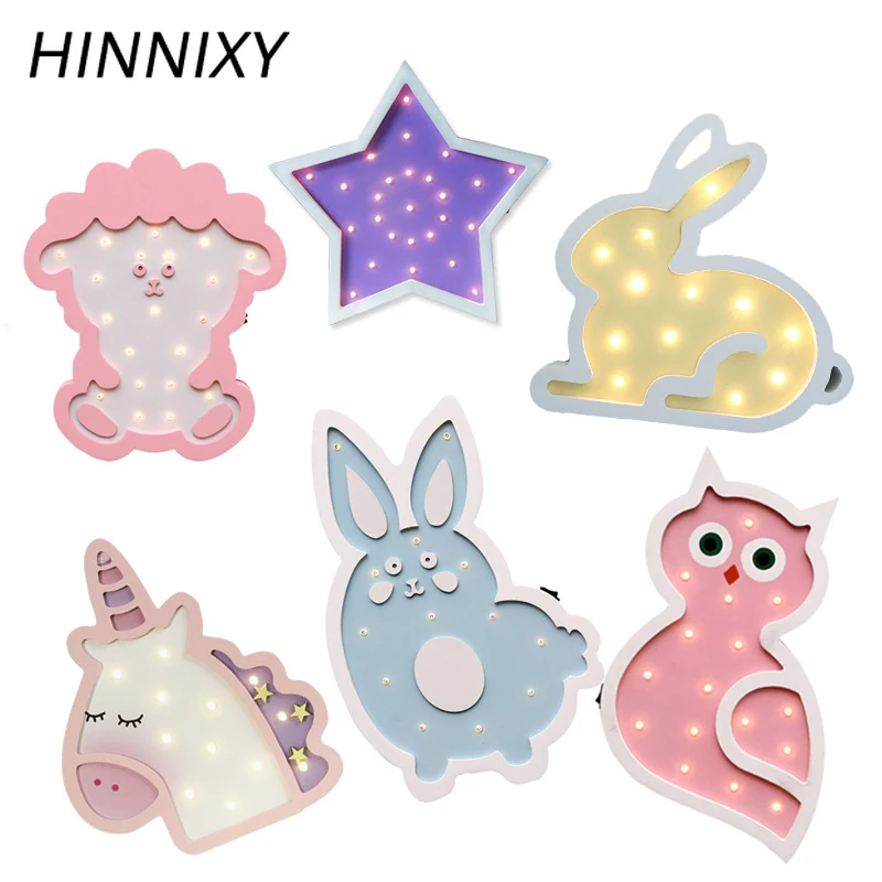 Hinnixy Мультяшные животные ночные светильники овцы кролик собака лампа для сна