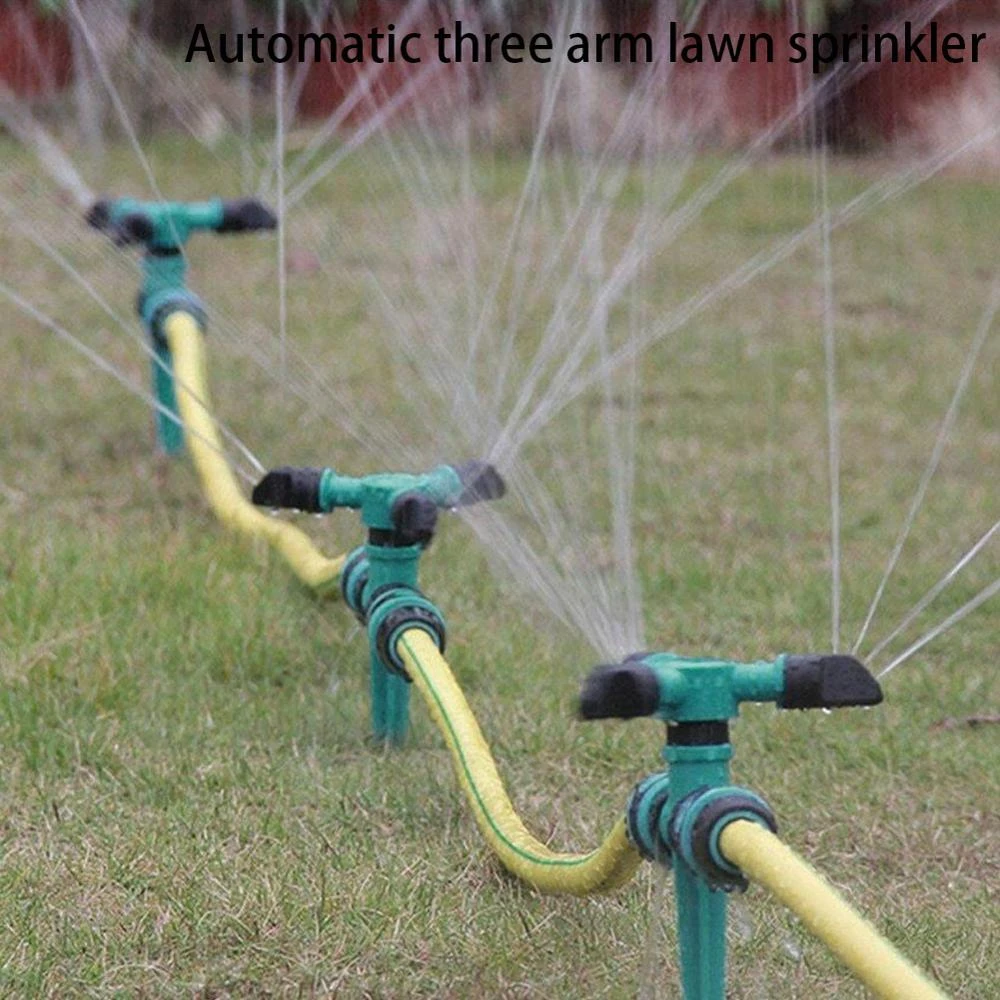 Tvoip Lawn Sprinkler Automatic 360 Rotating Adjustable Garden Water Sprinklers Lawn Irrigation System Covering Large Area with Leak Free Design Durable 3 Arm Sprayer Easy Hose Connection 