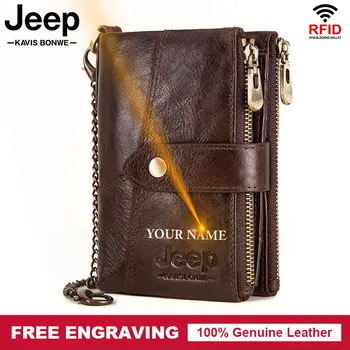 

2020 Free Engrave Men's Wallet Genuine Leather Rfid Short Coin Purse Male Chain PORTFOLIO Portomonee Money Bag Quality Designer