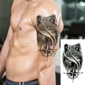 Waterproof Temporary Tattoo Sticker Wolf Head Animal Compass Fake Tatoo Flash Tatto Arm Leg Body Art for Women Men