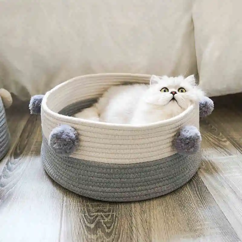 Pet Bed Dog House Kennel Doggy Rope Woven Cushion Basket Cat House Mini Portable Snacks Debris Basket Pet Sleeping Basket Nest