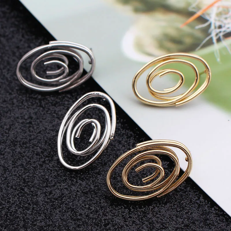 

ES457 Punk Gold Silver Coiled Metal Stud Earrings for Women Brincos Fashion Personality Earrings Party Jewelry Gifts Hot Selling