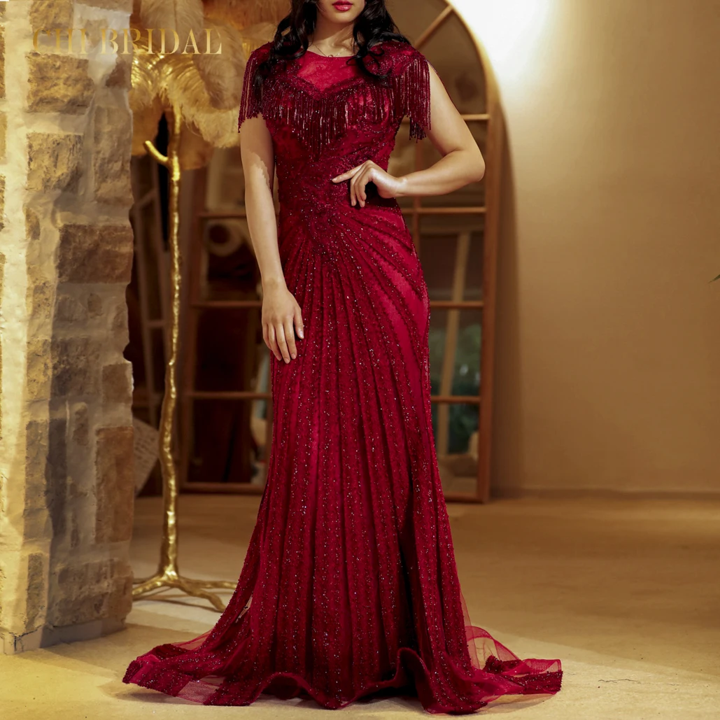 『Cheap!!!』- New Style Red Luxurious And Elegant Evening Dress Ladies
Formal Banquet Wedding Dress Temperament Fashion Fishtail Skirt