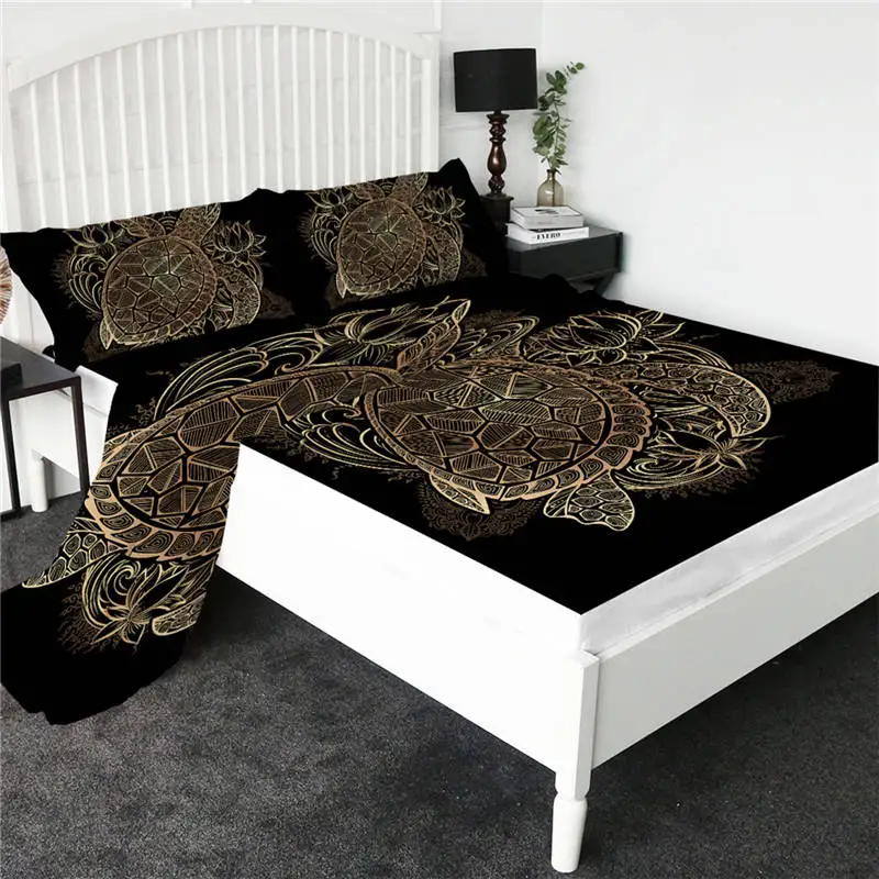 BeddingOutlet простыня с мультяшными котами, цветная простыня с единорогом, плоский лист с наволочкой, постельные принадлежности, 4 шт., наматрасник - Цвет: Tortoise