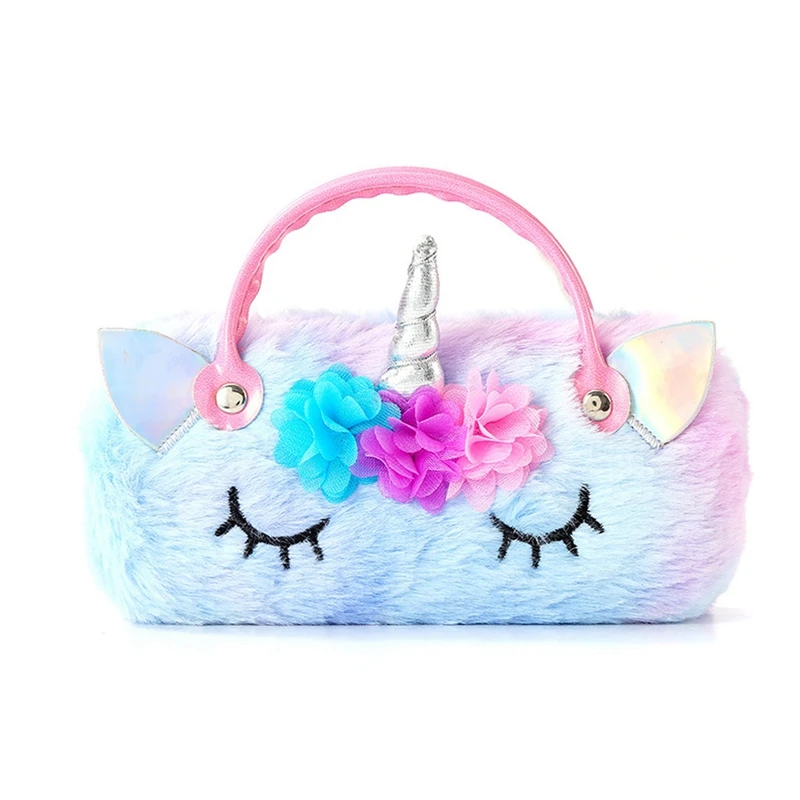 Fluffy Faux Fur Unicorn Eyeglass Hard Shell with Handle