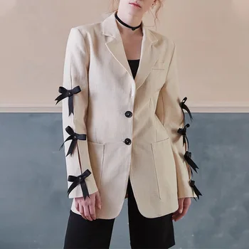 

2020 Outerwear Women Slim Suit Jacket Female Jacke 2020 Elegant Chic Single-breasted Bowknot Long Sleeve Women Blazer