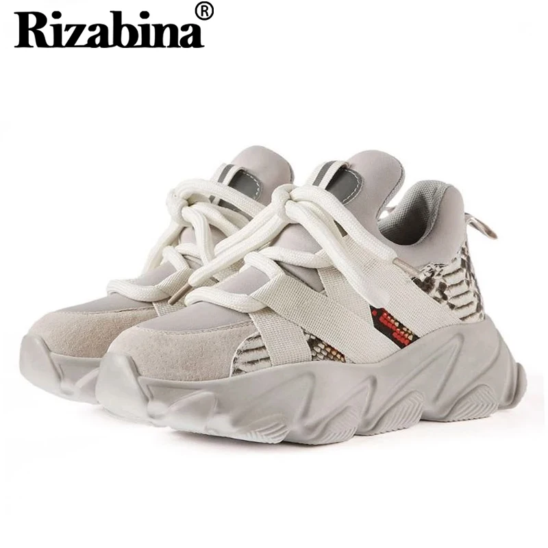

RIZABINA Women Real Leather Sneakers Snakeskin Pattern Fashion Casual Platform Shoes Woman Lace Up Outdoor Sneaker Size 35-42