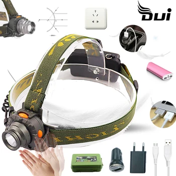 

DUI Camping torch focus head light lamp USB Body motion sensor zoomable rechargeable headlamp Powerful LED headlight flashlight