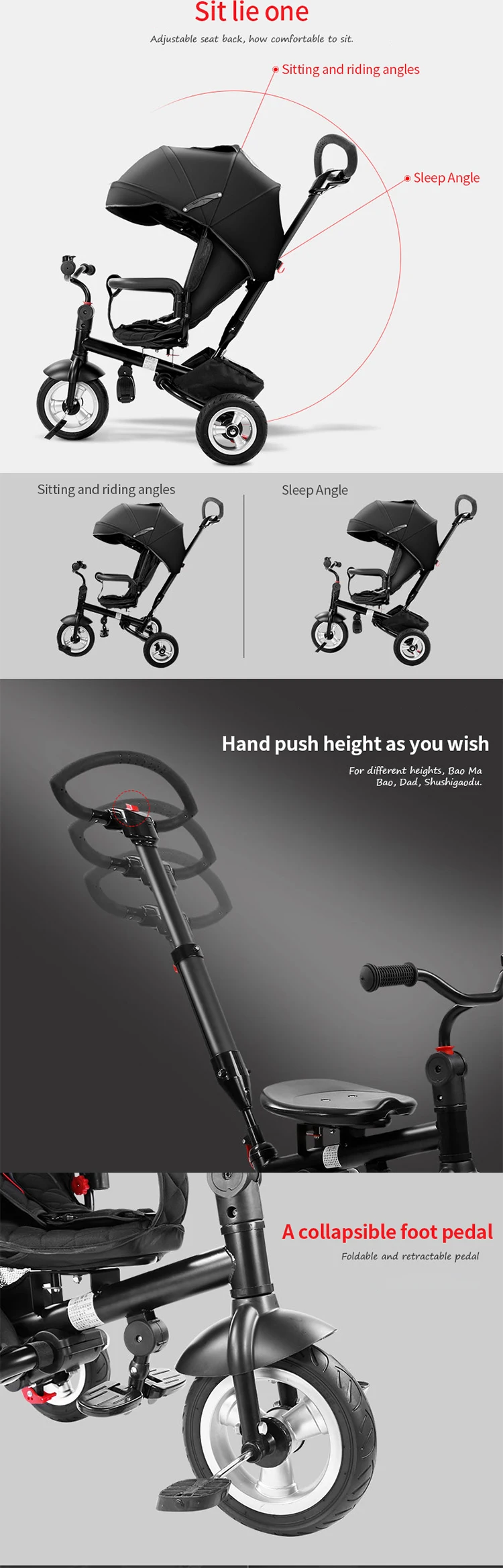 Tricycle kids stroller oem trike baby stroller pouch baby 3 wheel stroller