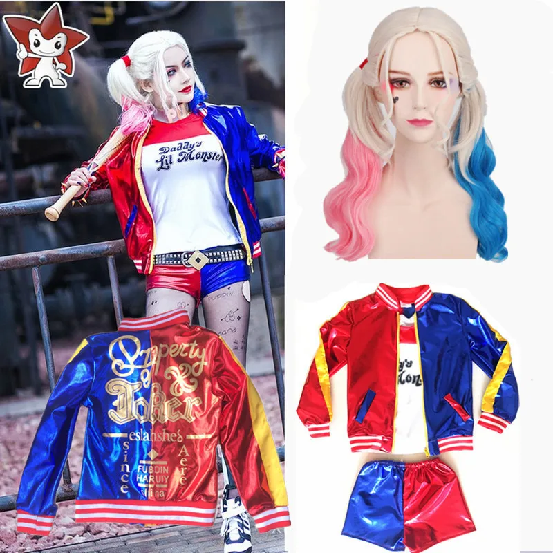 Детский костюм Harley Quinn на Хэллоуин парик перчатки косплей дети девушки Джокер