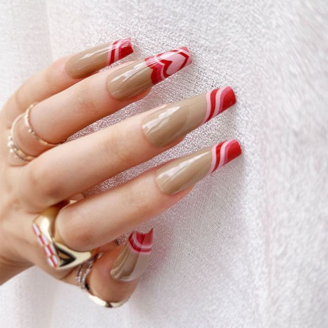 fake nail with design Detachable Pink Cloud Coffin False Nails Wearable Ballerina Fake Nails Full Cover Nail Tips