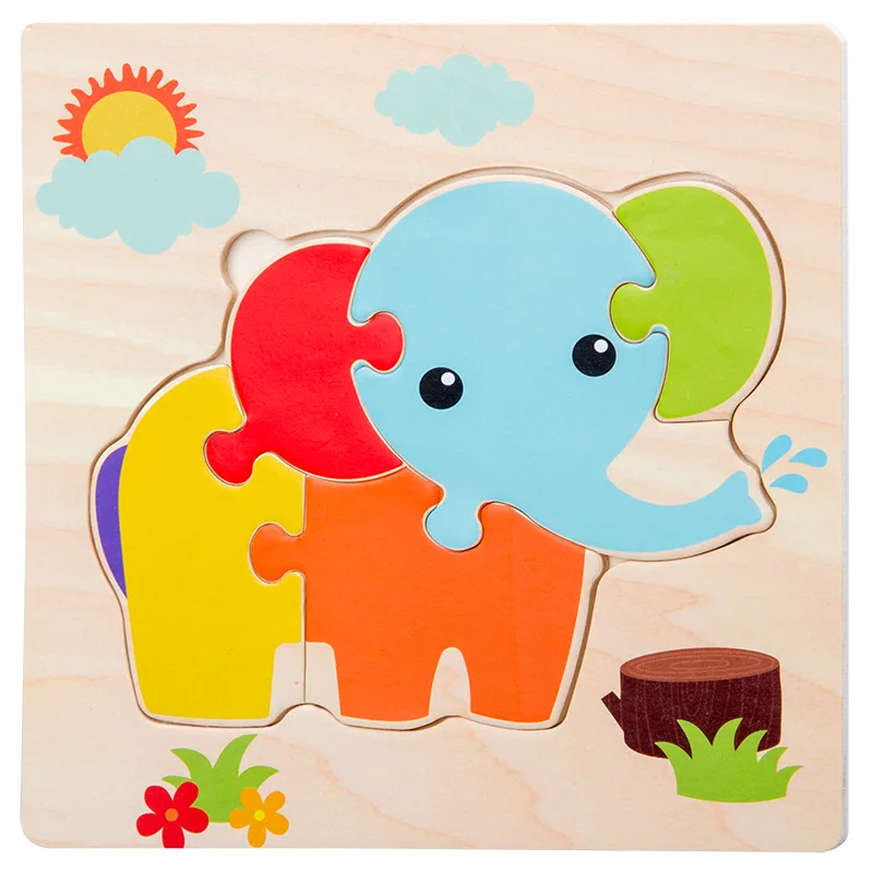 1Pcs Cartoon Wooden Animal and Transportation 3d Puzzle Jigsaw Wooden Toys For Intelligence Kids Baby Early Educational Toy 37