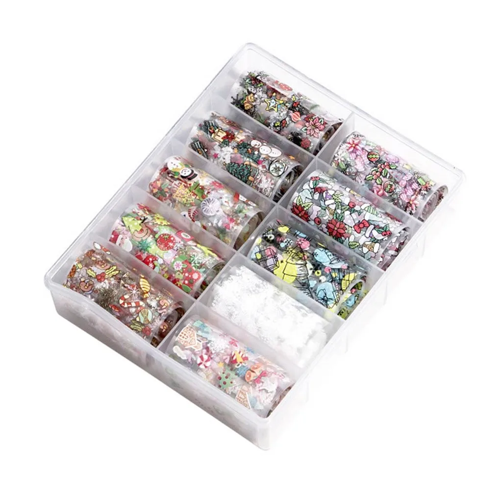 Christmas Holographic Nail Foil Set 10 Pcs Transparent AB Color Nail Art Transfer Sticker Manicure DIY Decoration Foil Nail Art
