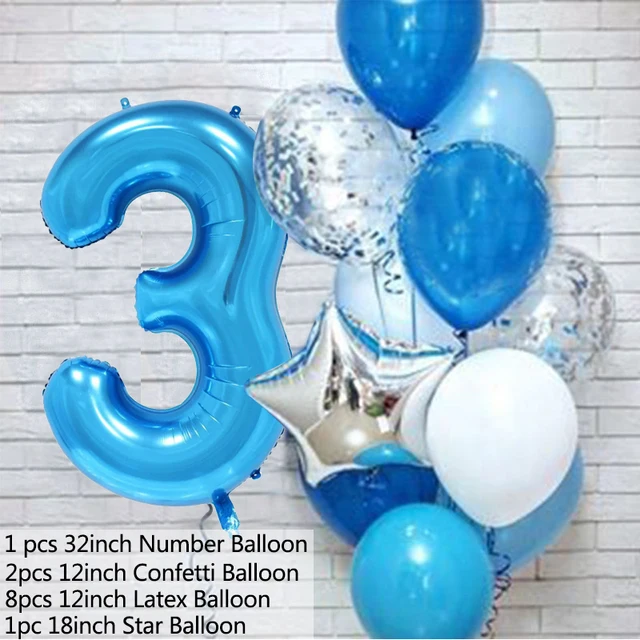 12pcs Pink Number Foil Balloon Birthday Party Decoration Latex Balloons Kids Baby Girl 1 2 3 4 5 6 7 8 9 Years Old 1st Birthday B-balloon number 3