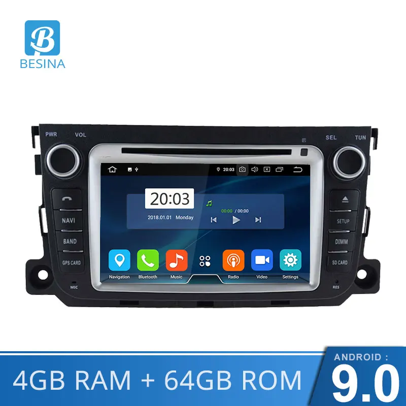 Besina Android 9,0 автомобильный dvd-плеер для Mercedes Benz Smart 2013- gps 2 Din автомобильный радиоприемник мультимедиа 4G+ 64G wifi