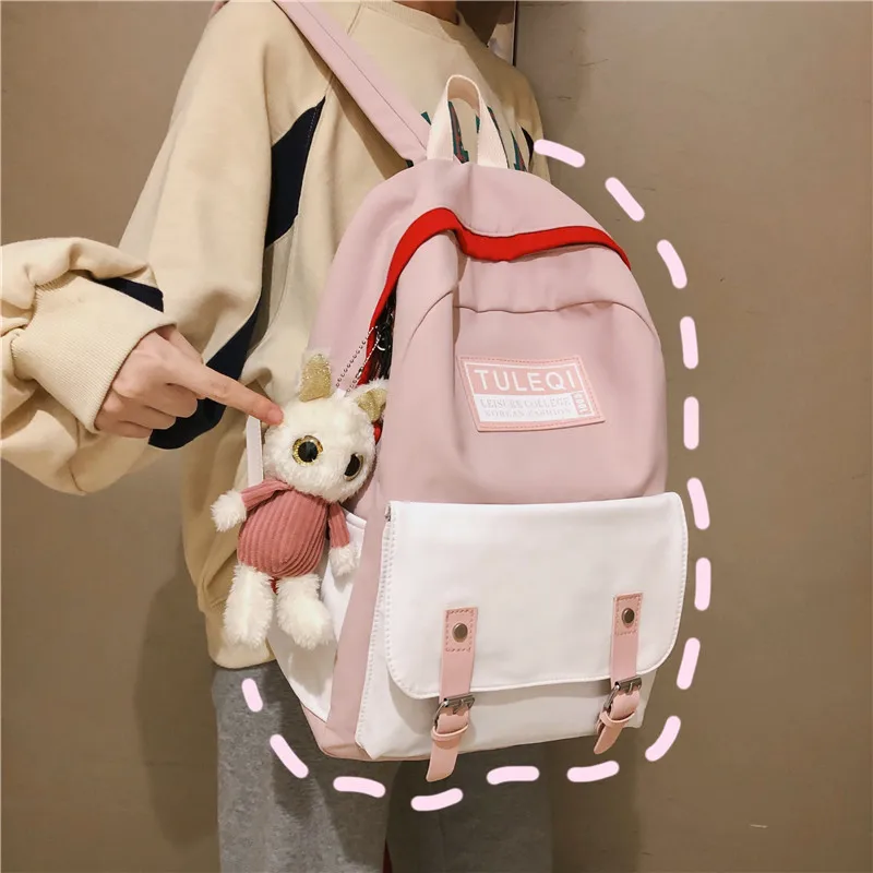 

Fashion Contrast Color Backpack Large-Volume Nylon Waterproof Backpack Laptop Computer Relaxation Students Book WOMEN'S Bag
