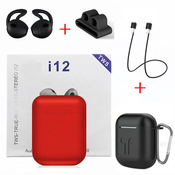 Red - Black Cases I12 TWS, оригинальные беспроводные Bluetooth наушники, беспроводные, авто сопряжение, спортивные наушники с наушниками, аксессуары для i7s i10 TWS - Цвет: Red - Black Cases