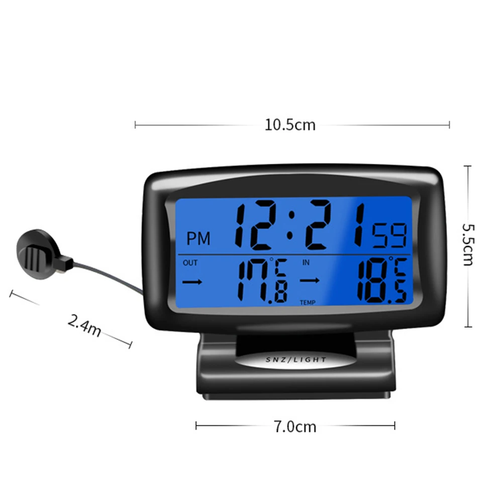  1pcs Auto Indoor And Outdoor Thermometer Dual Sensors LCD Blue Backlight Car Electronic Clock Tempe