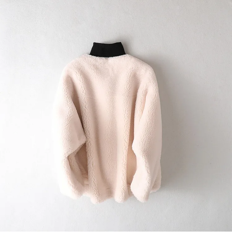 Abrigos mujer invierno зимнее пальто для женщин, настоящая цена, Овечья Меховая куртка, шерсть, короткая одежда, верхняя одежда с круглым вырезом, розовое пальто