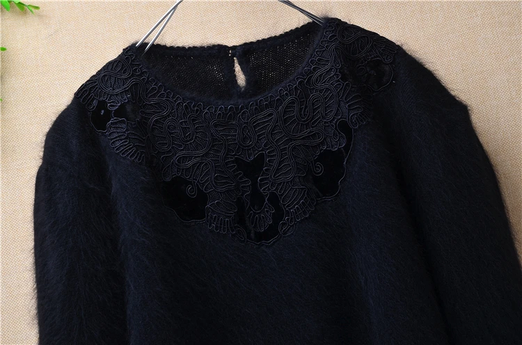 Ladies women mink cashmere o-neck loose fluffy angora rabbit fur loose hand knitted pullover sweater short warm sweater pullover