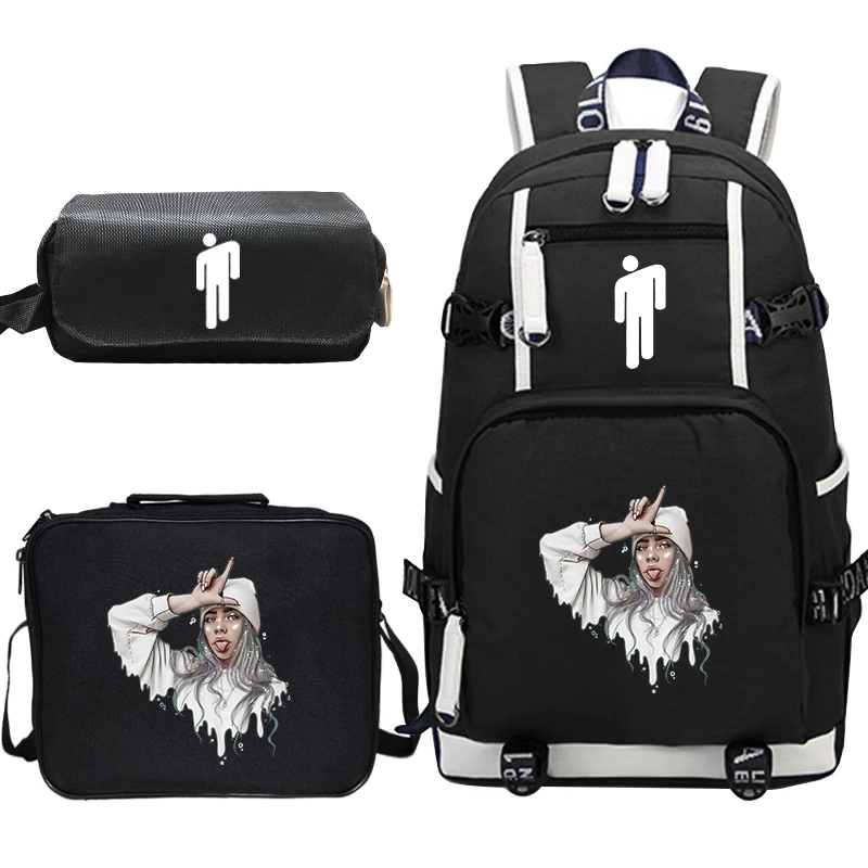 Mochila Billie Eilish рюкзак 3 шт./компл. школьные сумки для подростков мальчиков и девочек Дорожная сумка, рюкзак, рюкзак для ноутбука, рюкзак для обеда сумка-тоут Карандаш Чехол - Цвет: 5