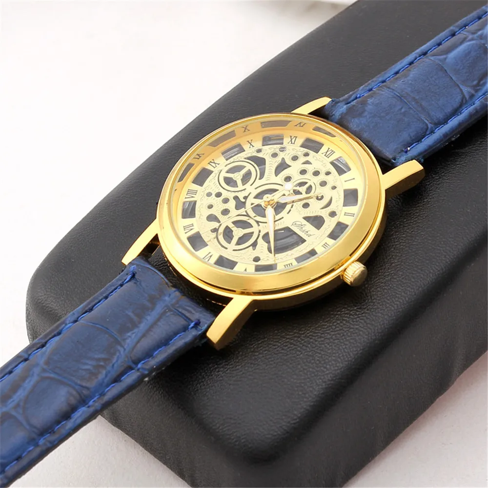 Модные деловые часы для женщин с гравировкой Скелет Полые Reloj Hombre платье кварцевые наручные часы с кожаным ремешком женские часы мужские часы