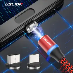 USLION светодиодный магнитный кабель USB для samsung Xiaomi для iPhone XS X магнит Plug & Тип usb C & Micro USB кабель Быстрая зарядка