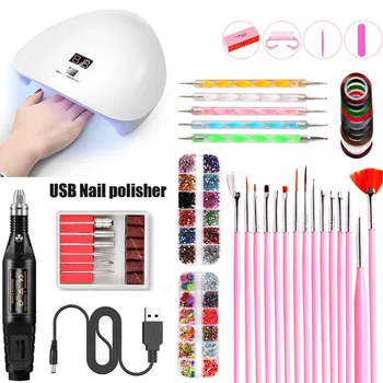 

Starter Kit USB Smart Sensor Nail Lamp Nail Dryer Lamp Matte Nail Foils Nail Art Design Nail File Point Drill Pen 2020 Hot Sale