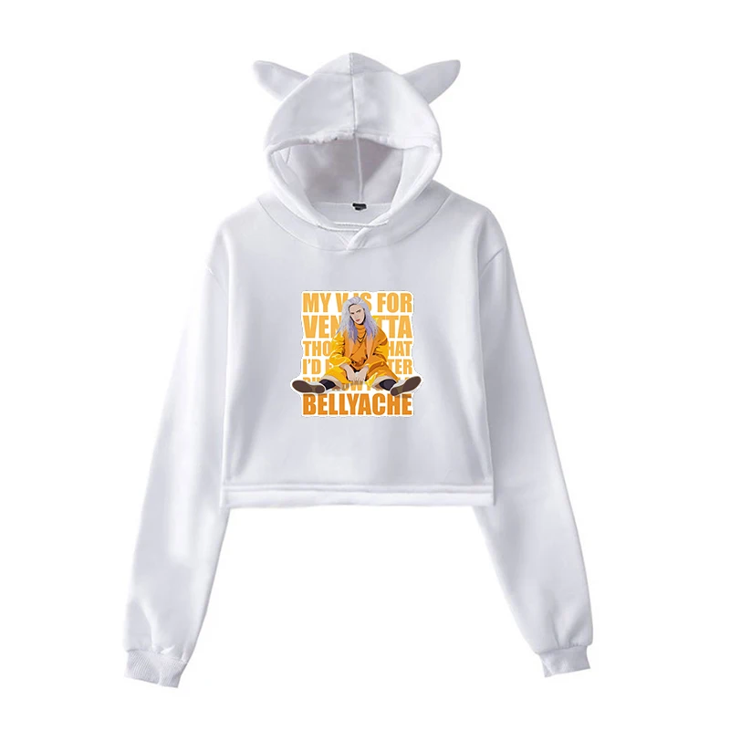 Укороченный свитер с капюшоном Billie Eilish, женские толстовки, розовая одежда, пуловер, свитер для девочек-подростков, осенняя уличная одежда