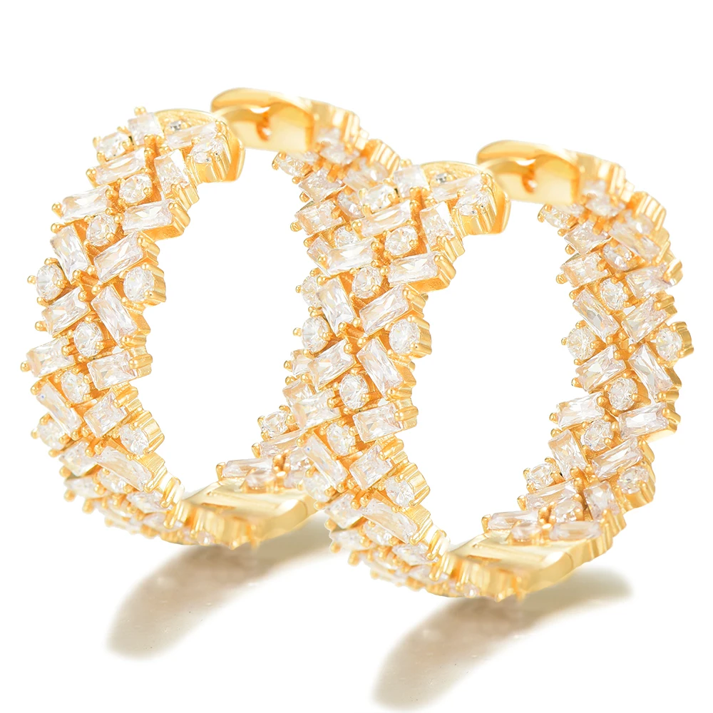 Gold SisCathy, новинка, модное ювелирное изделие, очаровательные Роскошные серьги-кольца для женщин, кубический цирконий, медные женские серьги - Окраска металла: Gold