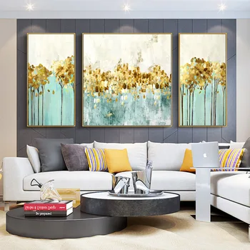 

Pure hand-painted Oil Money Tree Scandinavian Modern Minimalist Triple Combination Living Room Mural Paintings Sharply