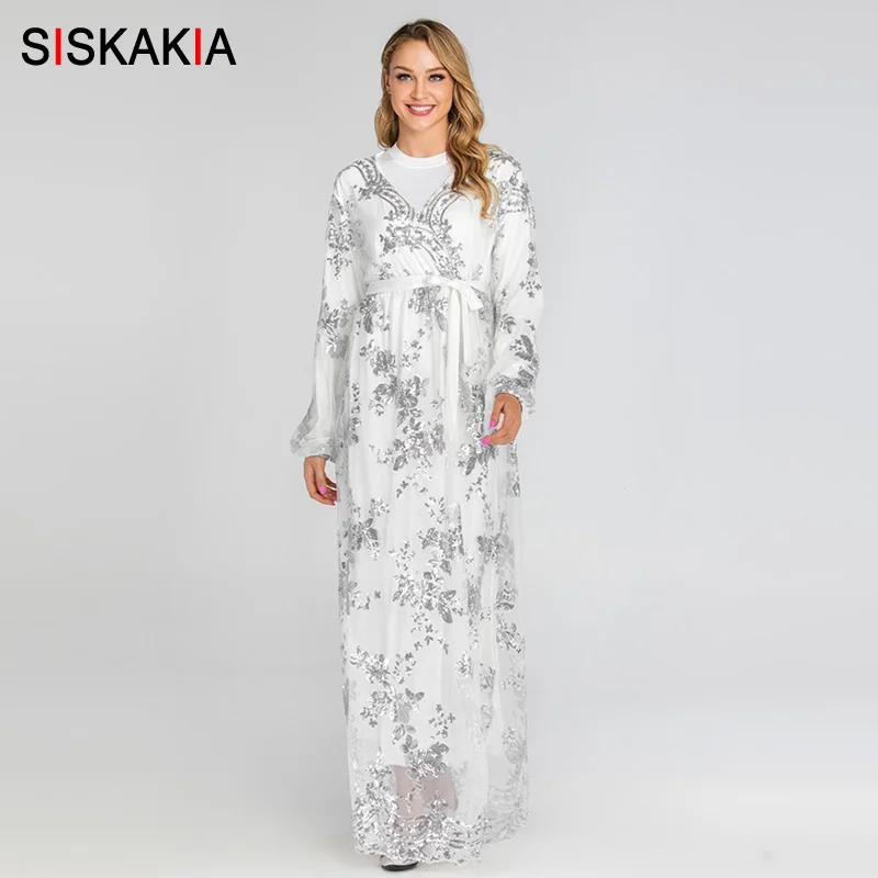 Siskakia роскошное высококачественное кружевное бронзовое платье с длинными рукавами элегантные модные Дубай платья абайя мусульманская Юба вечерние платья осень
