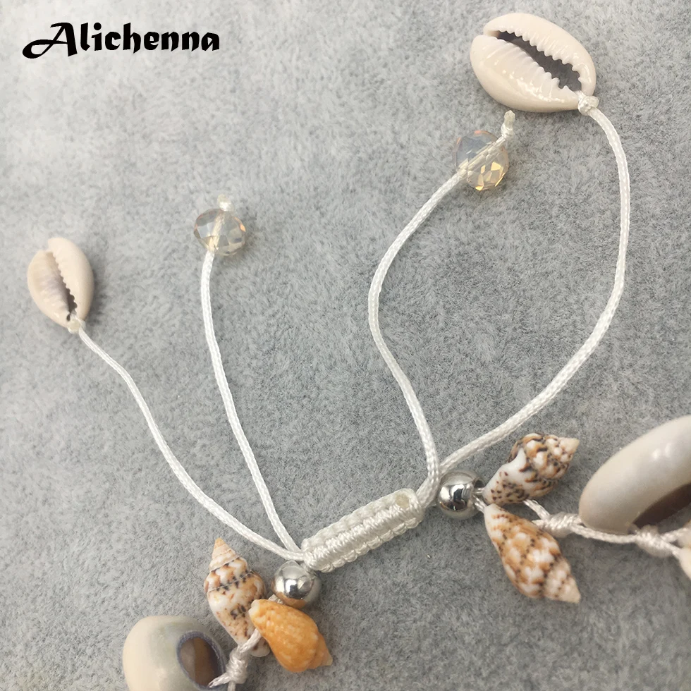 Boho ручной работы Seashell женские браслеты для щиколотки браслет старинный панк эффектный браслет из прородного белого камня оболочки RopeString пляжные подвески-талисманы для ножного браслета