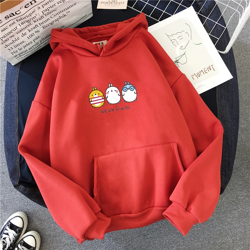 Shellsuning Kawaii толстовка с тремя кроликами Женские топы с рисунком из мультфильма, пуловеры с длинными рукавами, повседневные розовые милые толстовки - Цвет: Red